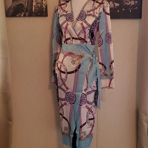 Baroque Print Wrap Dress - Picture 1 of 8
